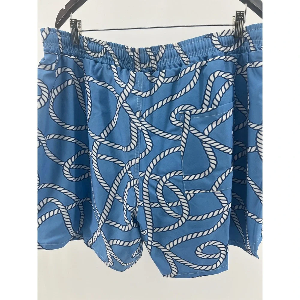 Ouku Men's 3XL Blue Rope‎ Print Swim Trunks Elastic Waist Drawstring Lined New